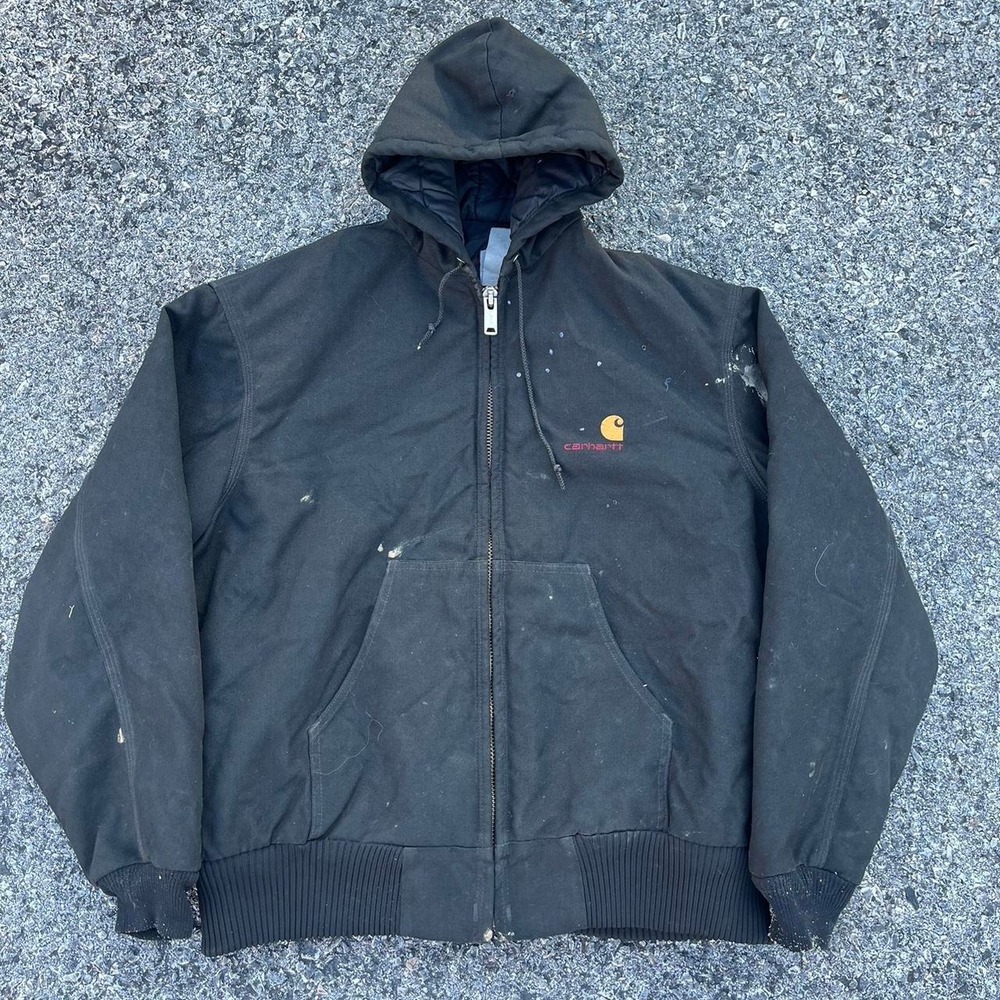 1990s Sunfaded Black Carhartt hooded Quilted Lined Jacket size XL